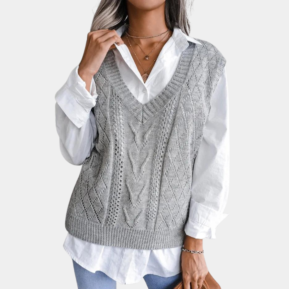 Knitted Sweater Vest with V-Neck for Women - Isabelle-Blue-XS-The Livary