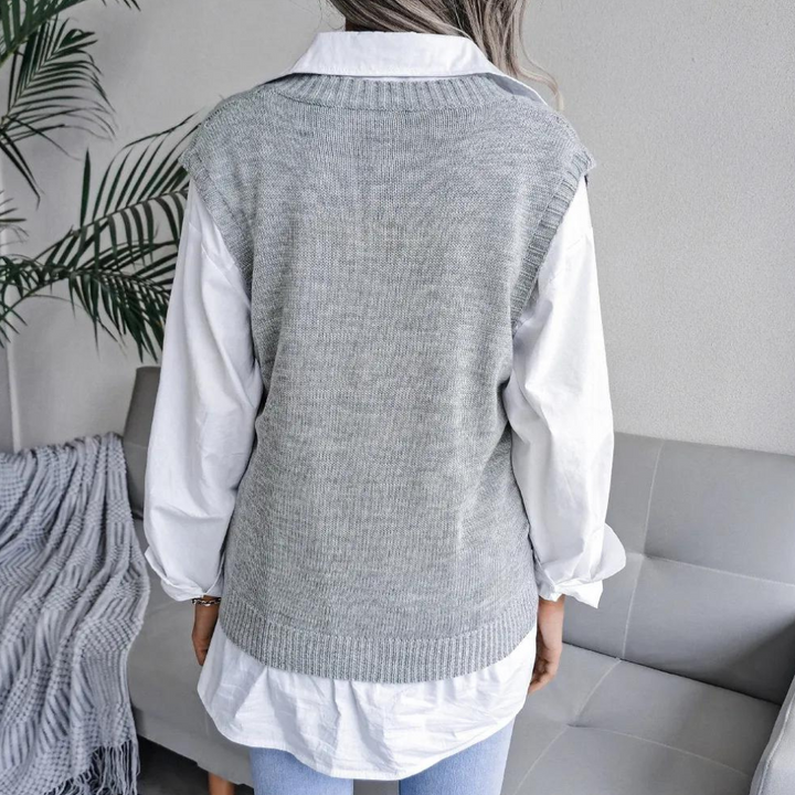 Knitted Sweater Vest with V-Neck for Women - Isabelle-Blue-XS-The Livary