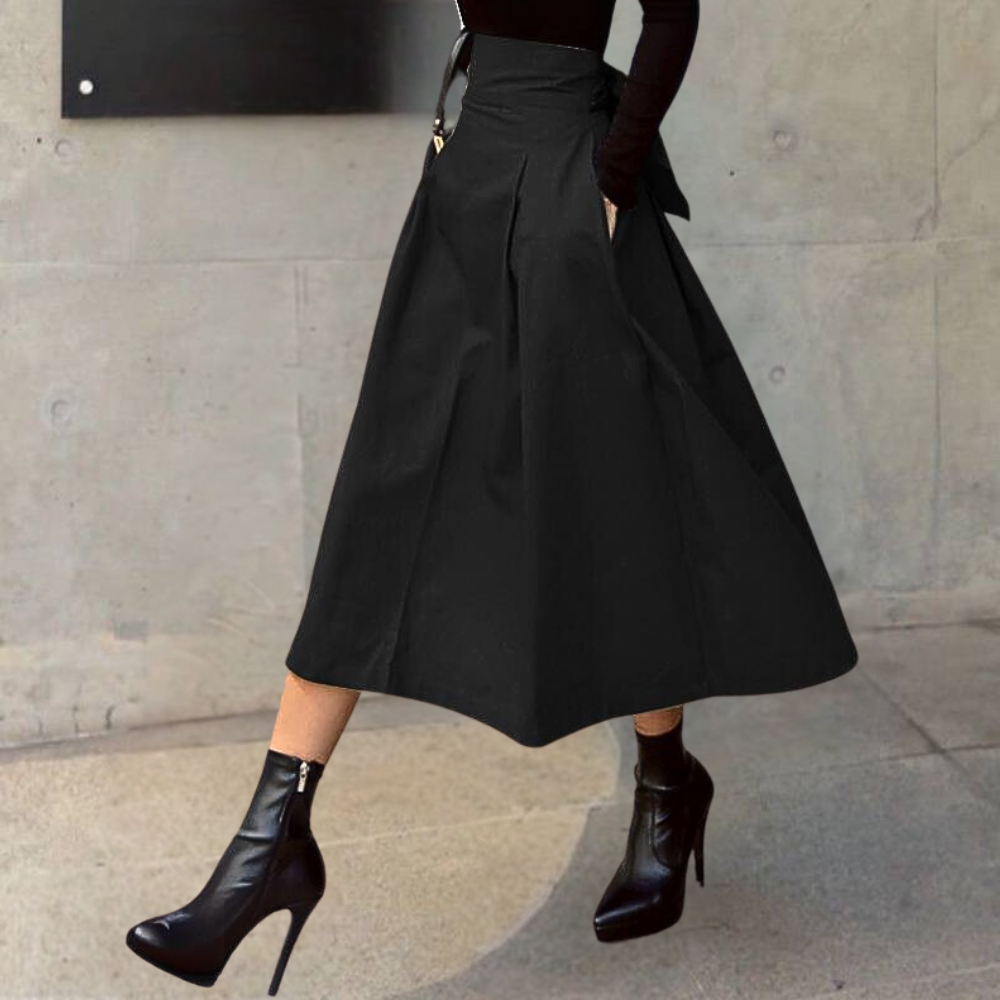 High-Waist Skirt with Bow Detail - Elina-Black-XS-The Livary