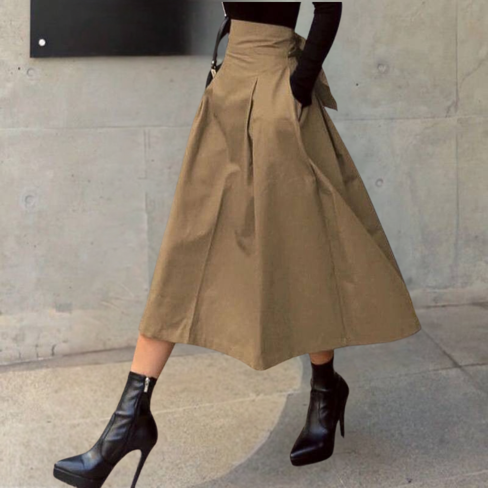 High-Waist Skirt with Bow Detail - Elina-Brown-XS-The Livary