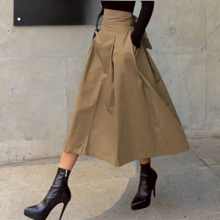 High-Waist Skirt with Bow Detail - Elina-Brown-XS-The Livary