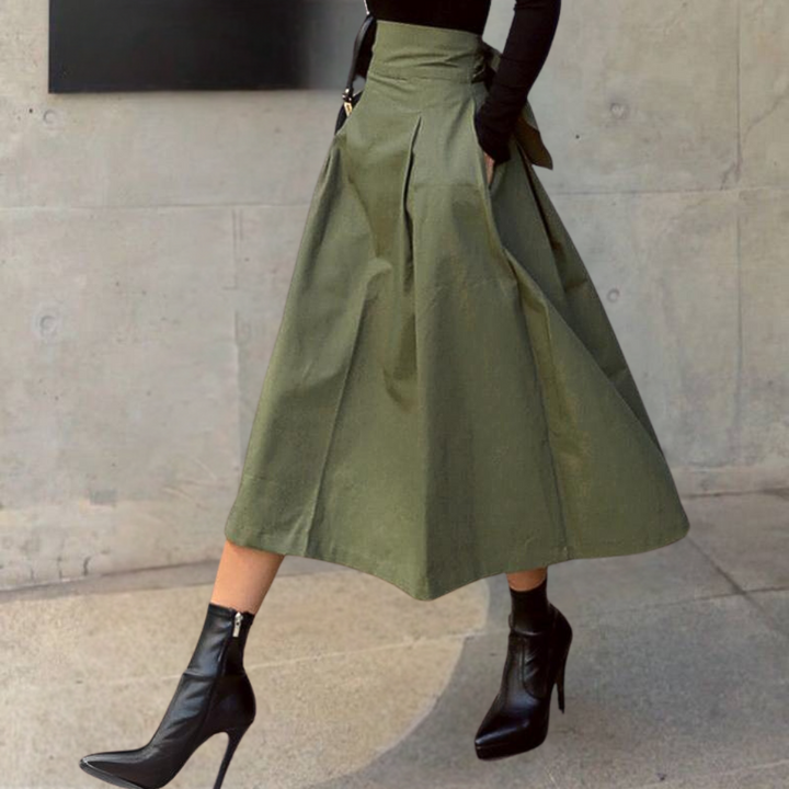 High-Waist Skirt with Bow Detail - Elina-Green-XS-The Livary