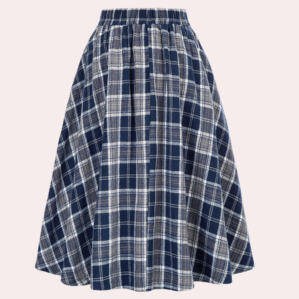 Stylish High-Waist A-Line Skirt with Check Pattern - Maëlle-Brown-XS-The Livary