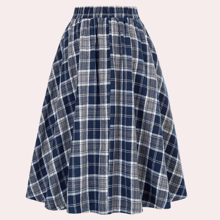 Stylish High-Waist A-Line Skirt with Check Pattern - Maëlle-Brown-XS-The Livary