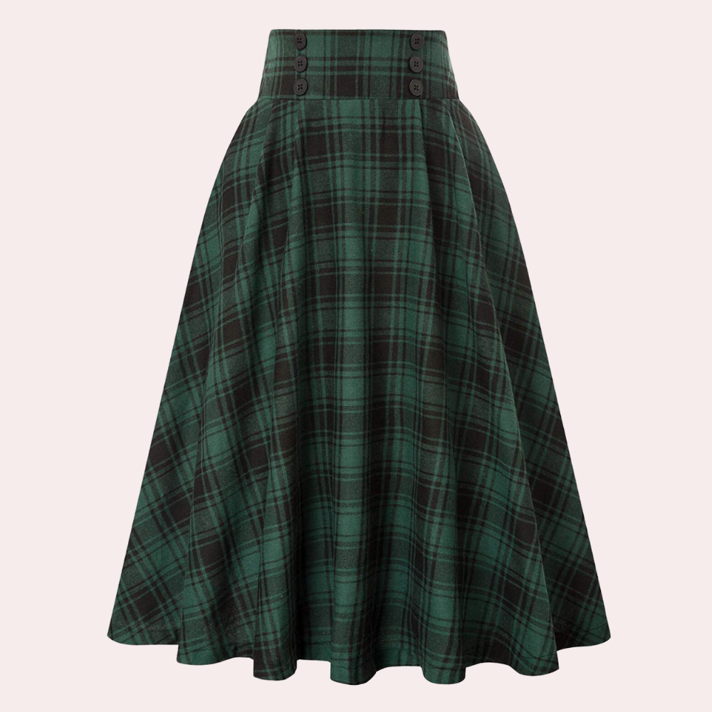 Stylish High-Waist A-Line Skirt with Check Pattern - Maëlle-Green-XS-The Livary