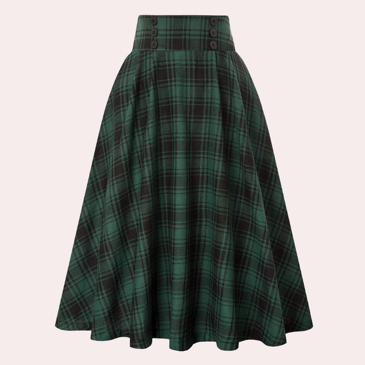Stylish High-Waist A-Line Skirt with Check Pattern - Maëlle-Green-XS-The Livary