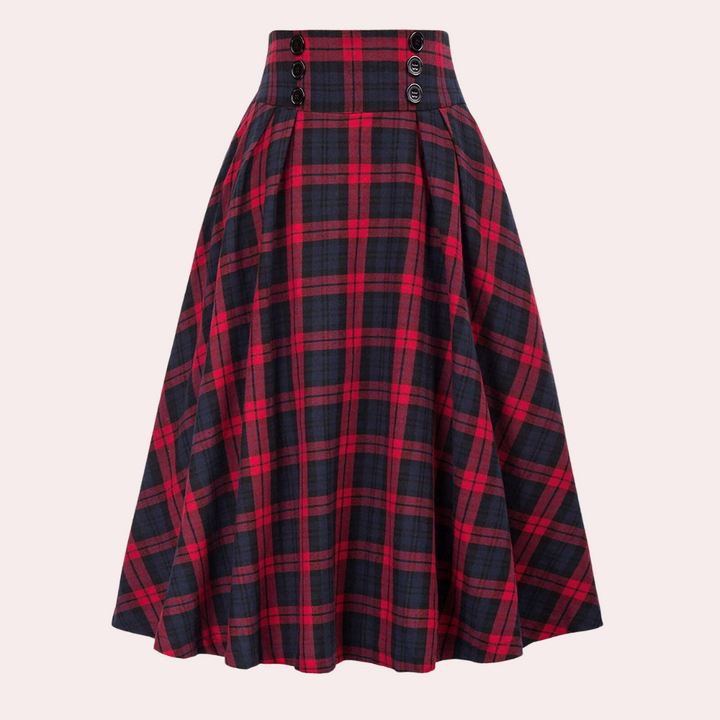 Stylish High-Waist A-Line Skirt with Check Pattern - Maëlle-Red-XS-The Livary