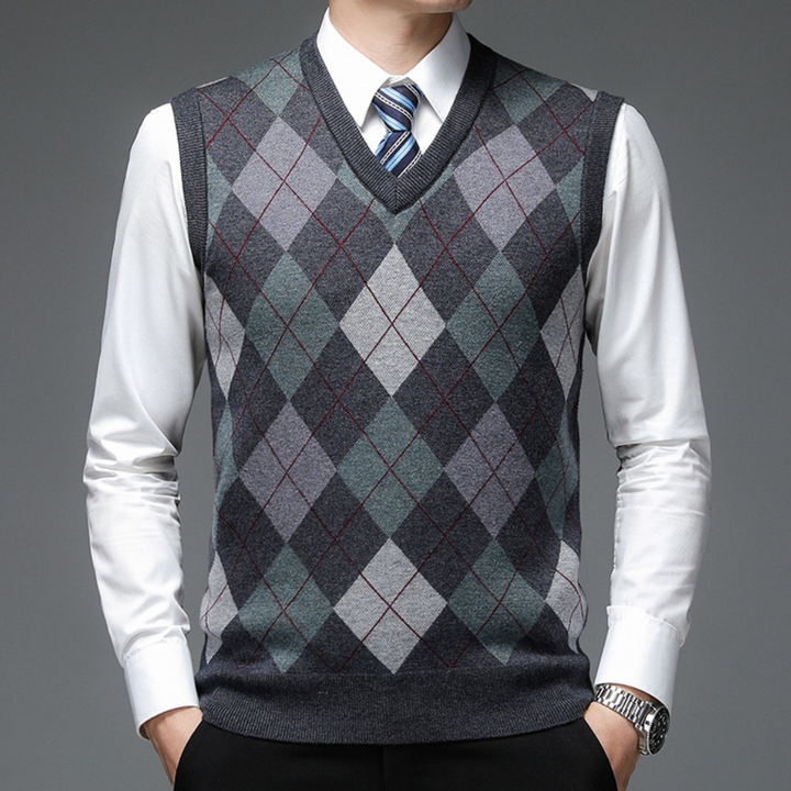 Gentlemen's Spencer with Stylish Argyle Pattern - Felix-Dark grey-S-The Livary