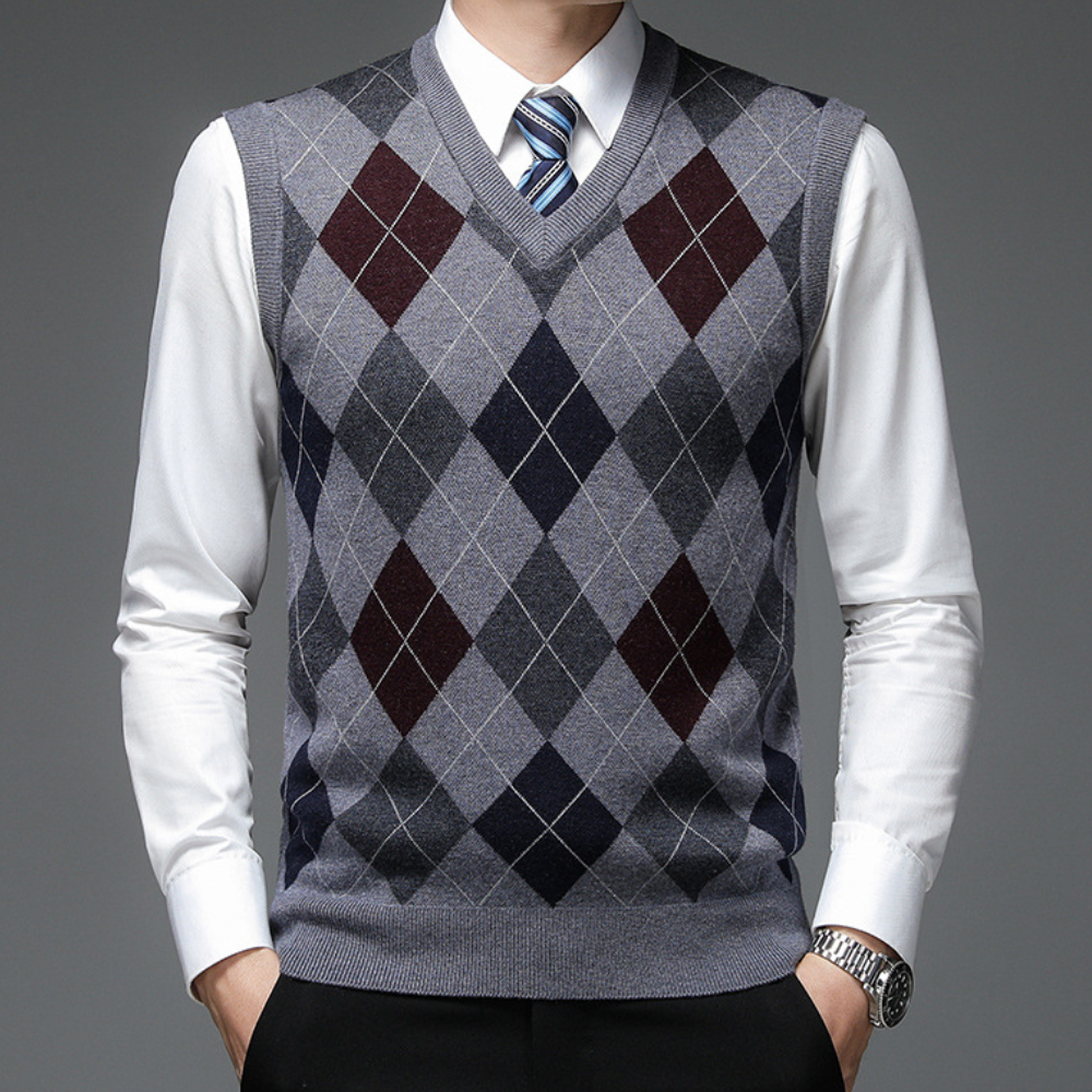 Gentlemen's Spencer with Stylish Argyle Pattern - Felix-Grey-S-The Livary