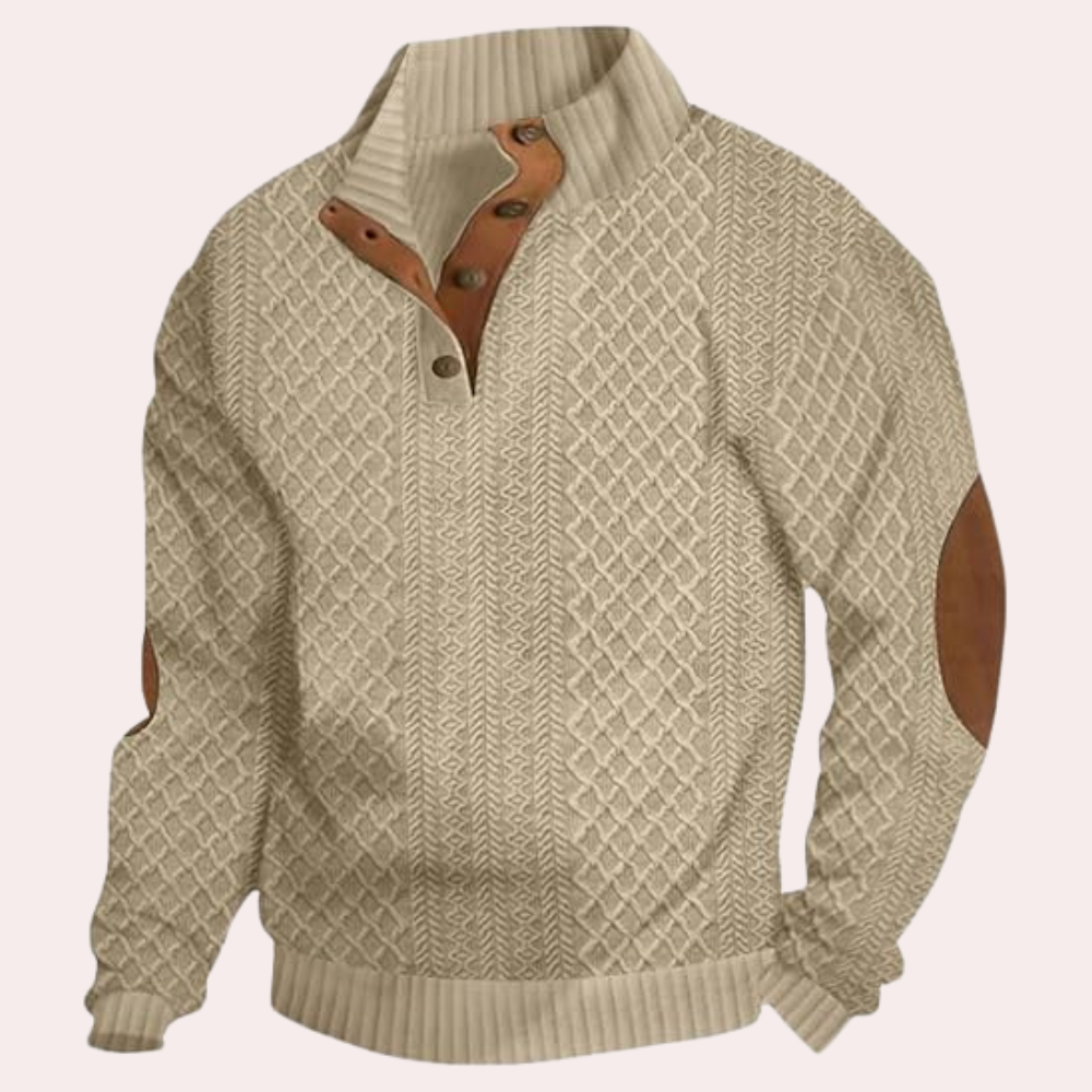 Dany - Warm Casual Men's Sweater with Button Closure-Khaki-S-The Livary