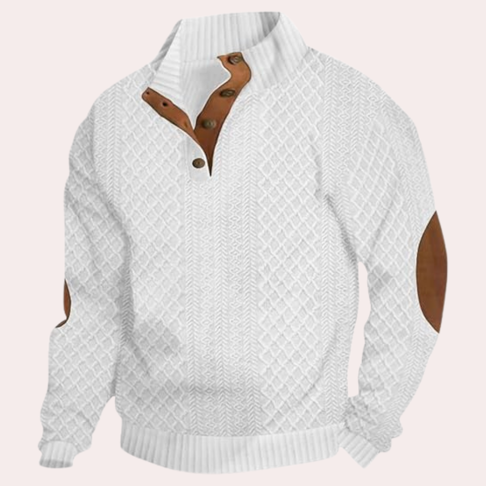 Dany - Warm Casual Men's Sweater with Button Closure-White-S-The Livary