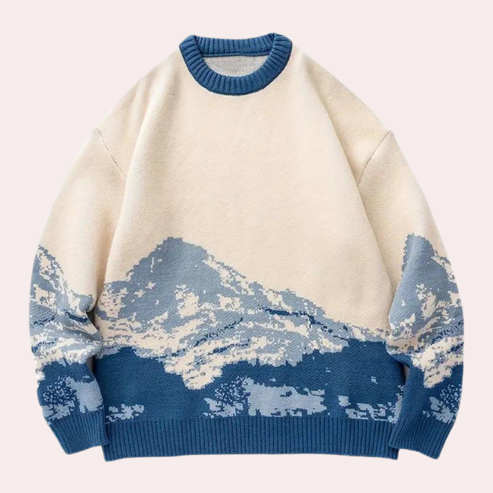 Knitted Mens Sweater with Mountain Pattern - Nordin-S-The Livary
