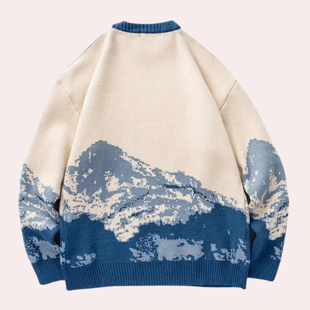 Knitted Mens Sweater with Mountain Pattern - Nordin-S-The Livary