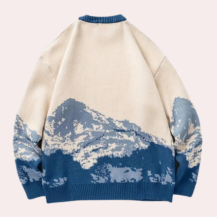 Knitted Mens Sweater with Mountain Pattern - Nordin-S-The Livary