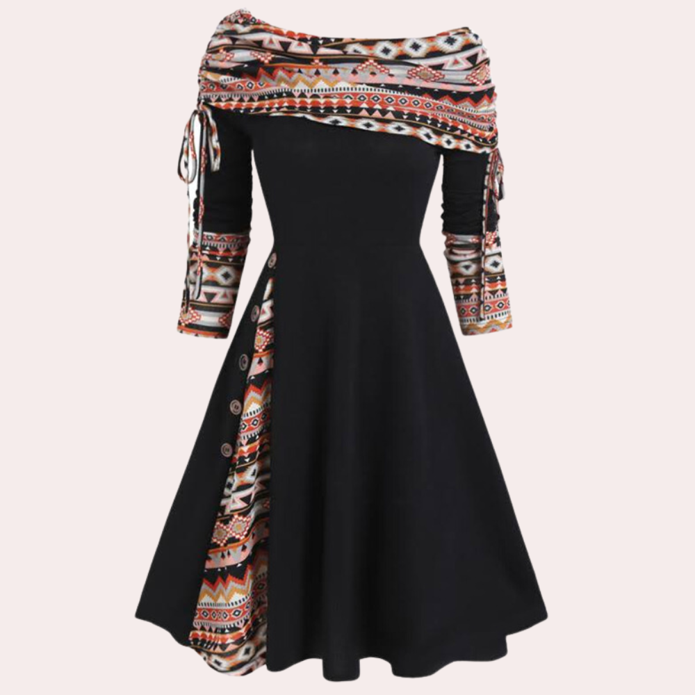 Stylish A-line Dress with Accent Print - Elara-Black-XS-The Livary