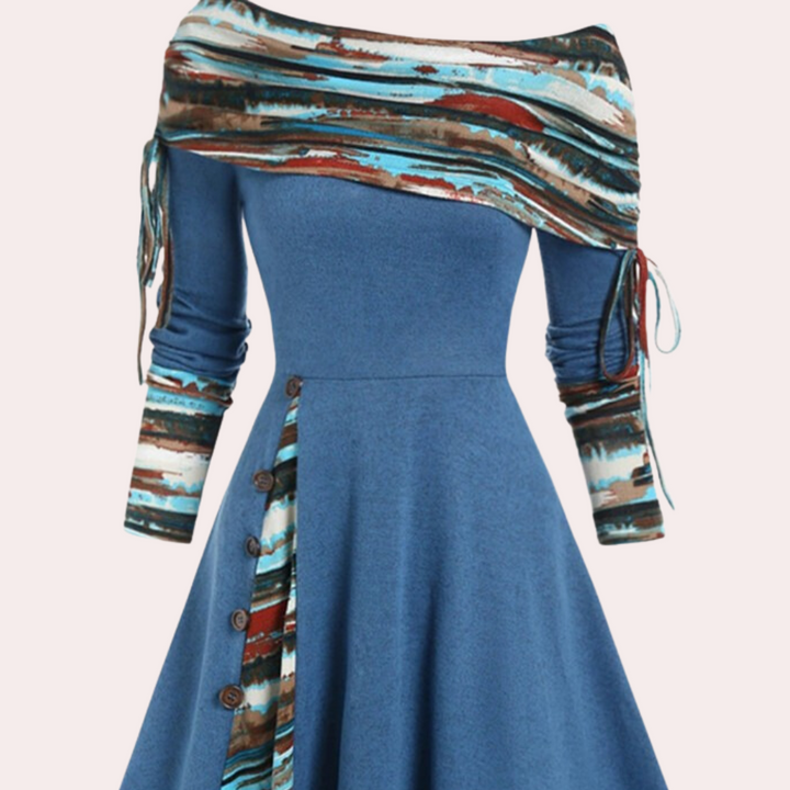 Stylish A-line Dress with Accent Print - Elara-Blue-XS-The Livary