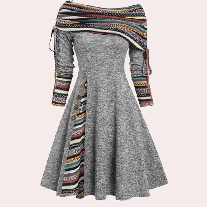 Stylish A-line Dress with Accent Print - Elara-Grey-XS-The Livary