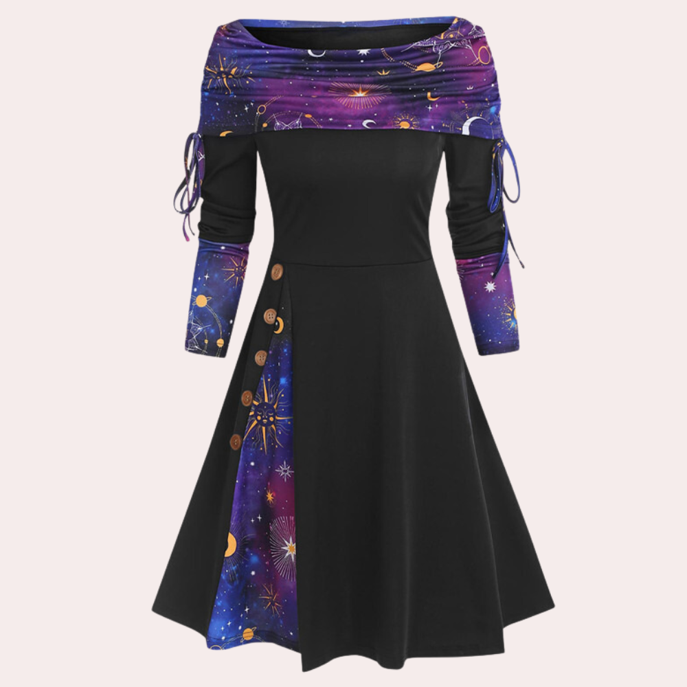Stylish A-line Dress with Accent Print - Elara-Purple-XS-The Livary