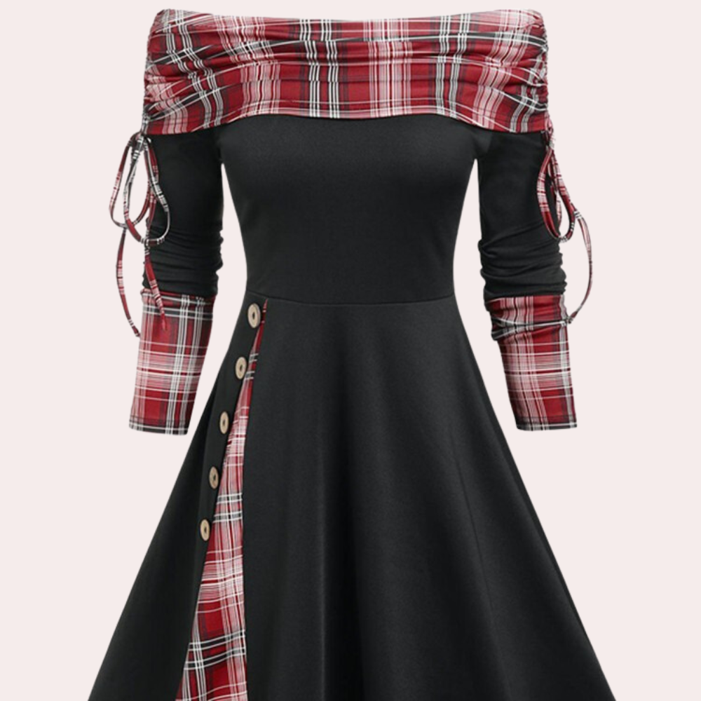 Stylish A-line Dress with Accent Print - Elara-Red-XS-The Livary