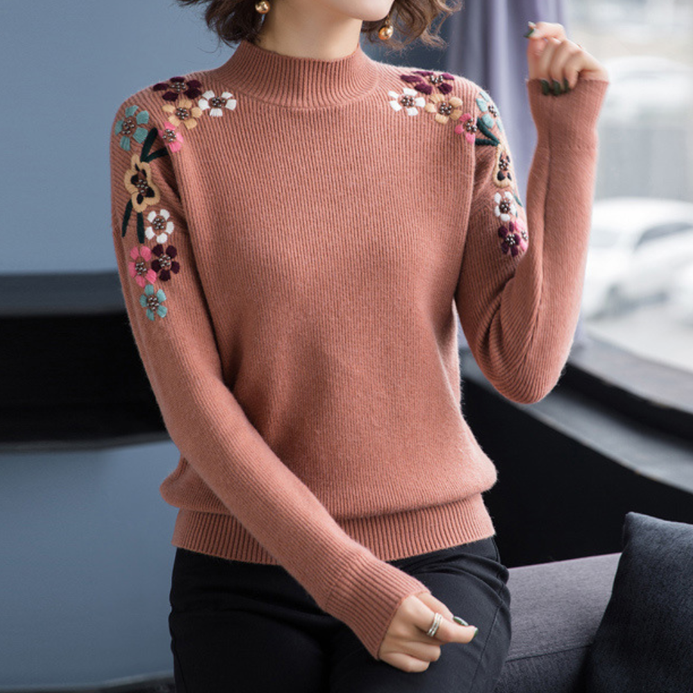 Stylish Women's Sweater with Floral Print - Isabeau-Brown-XS-The Livary