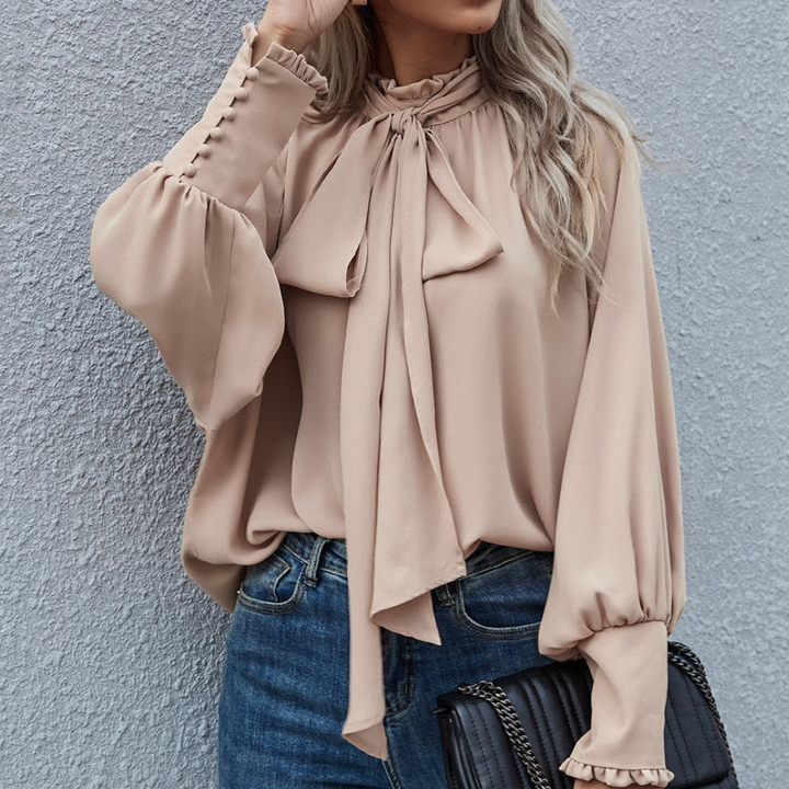 Loose Falling Formal Women's Blouse - Mira-Khaki-XS-The Livary