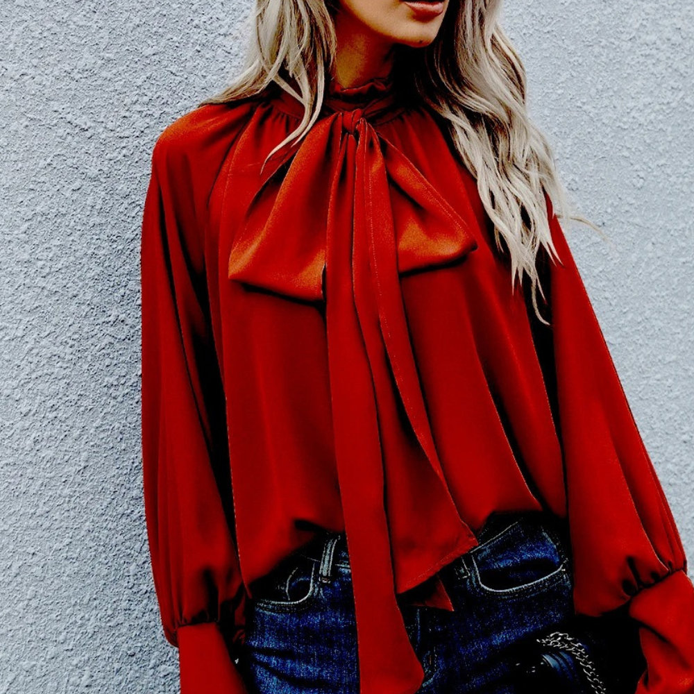 Loose Falling Formal Women's Blouse - Mira-Red-XS-The Livary