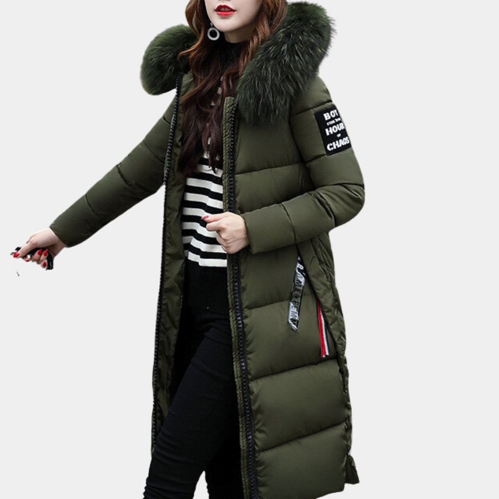 Warm Ladies Puffer Jacket with Hood - Livia-Green-XS-The Livary