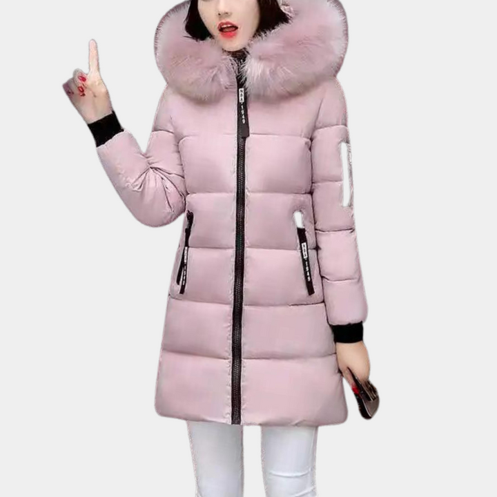 Warm Ladies Puffer Jacket with Hood - Livia-Pink-XS-The Livary