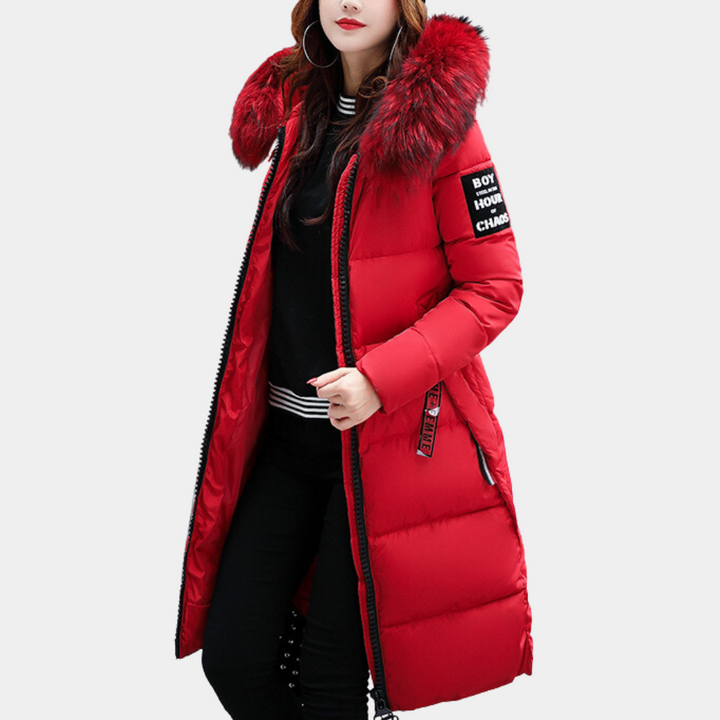Warm Ladies Puffer Jacket with Hood - Livia-Red-XS-The Livary