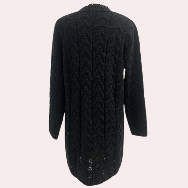 Oversized Long Knitted Women's Cardigan - Noémie-Black-XS-The Livary