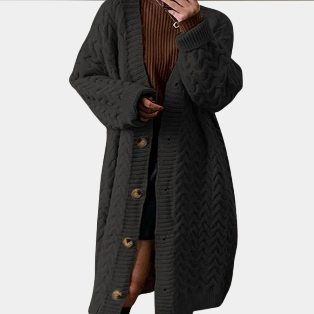 Oversized Long Knitted Women's Cardigan - Noémie-Black-XS-The Livary