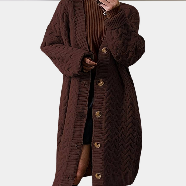 Oversized Long Knitted Women's Cardigan - Noémie-Brown-XS-The Livary