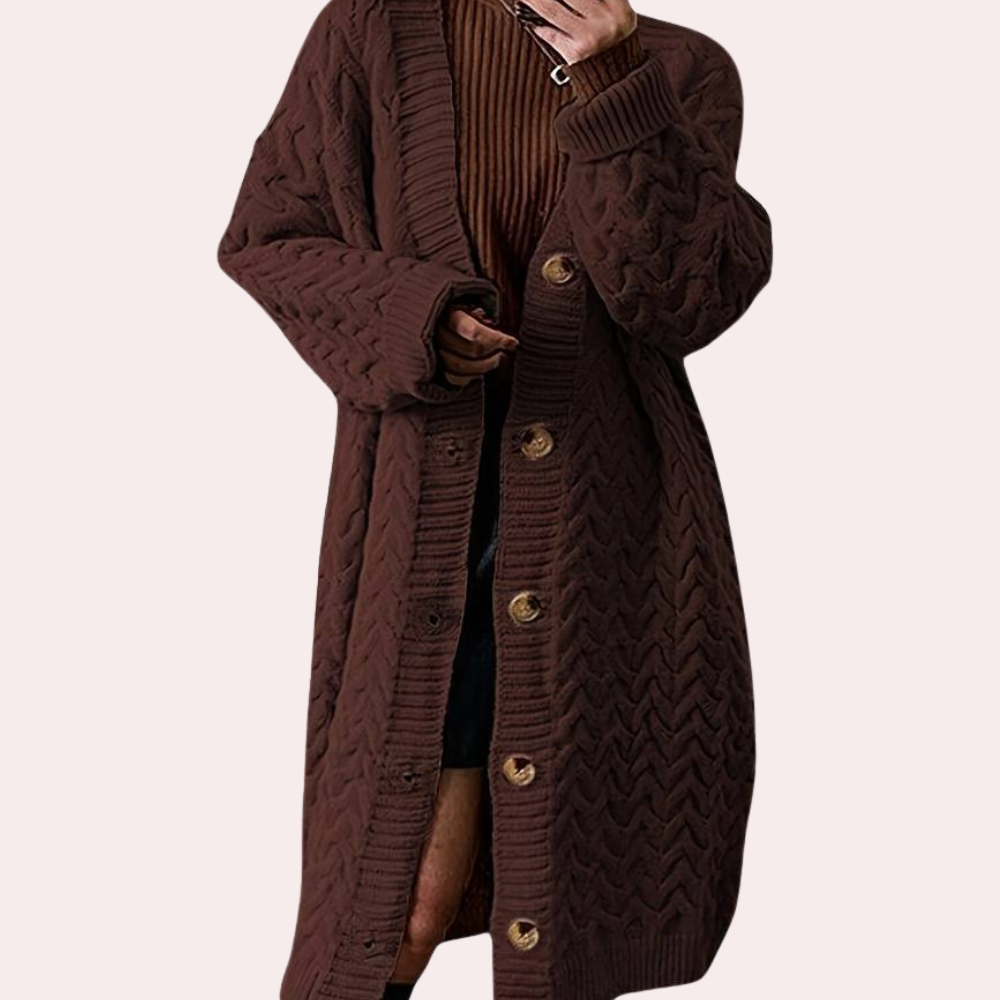 Oversized Long Knitted Women's Cardigan - Noémie-Black-XS-The Livary