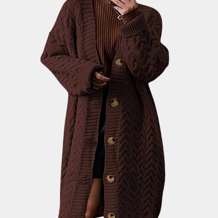 Oversized Long Knitted Women's Cardigan - Noémie-Black-XS-The Livary