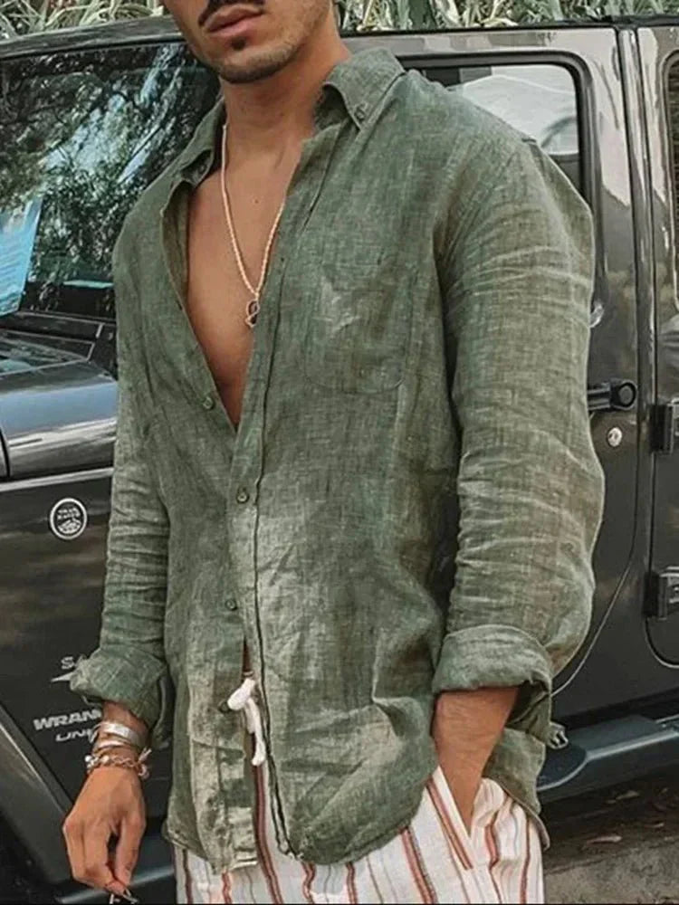 Light men's summer shirt made of linen-cotton blend – Felix-Green-S-The Livary