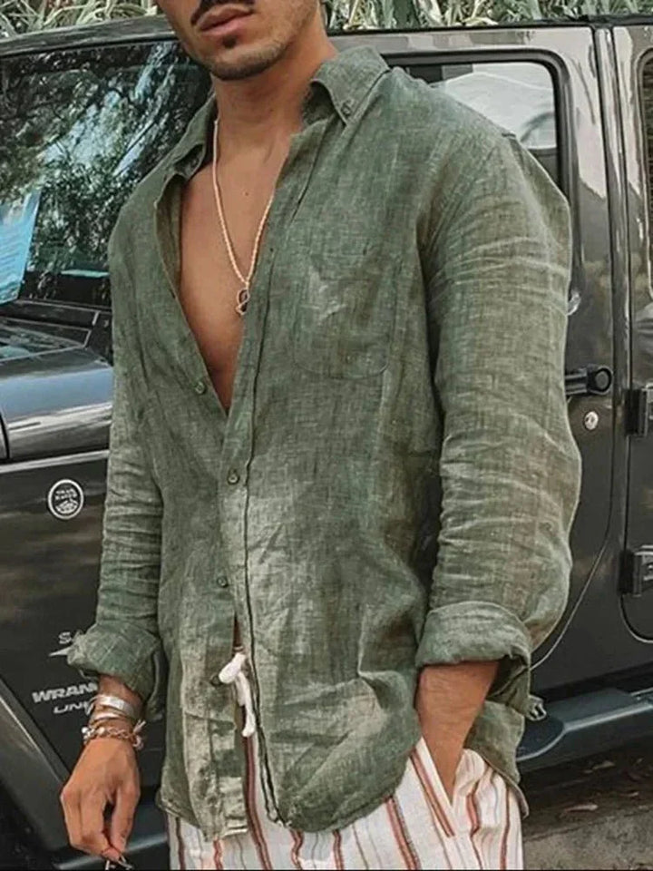 Light men's summer shirt made of linen-cotton blend – Felix-Green-S-The Livary