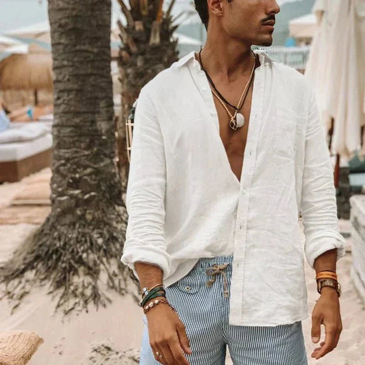 Light men's summer shirt made of linen-cotton blend – Felix-White-S-The Livary