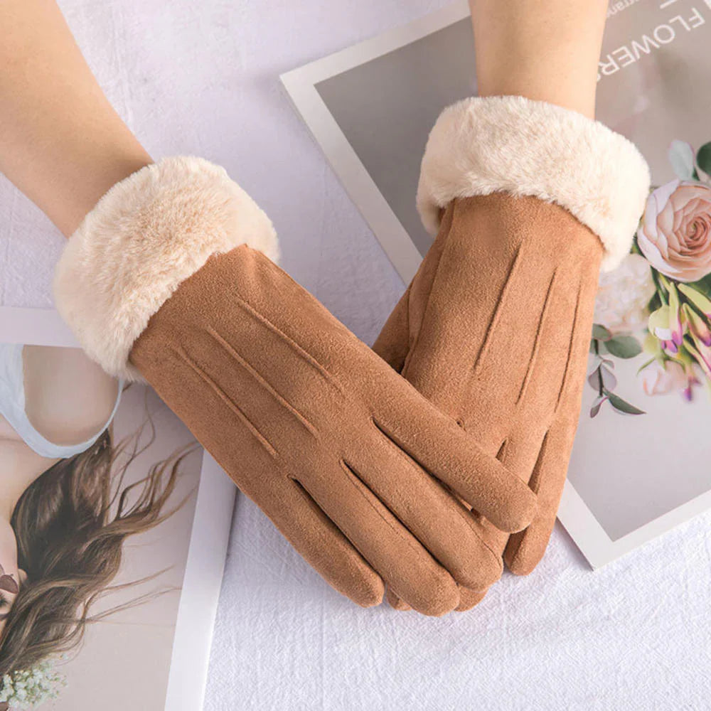 Trendy Suede Ladies Gloves - Mirella-Coffee-The Livary