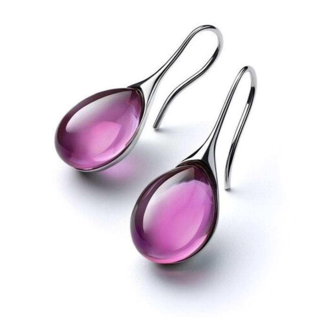 Trendy Crystal Drop Earrings - Celestina-Purple-The Livary