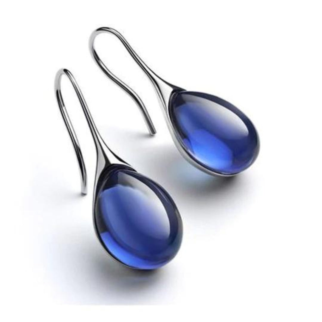 Trendy Crystal Drop Earrings - Celestina-Blue (Silver)-The Livary