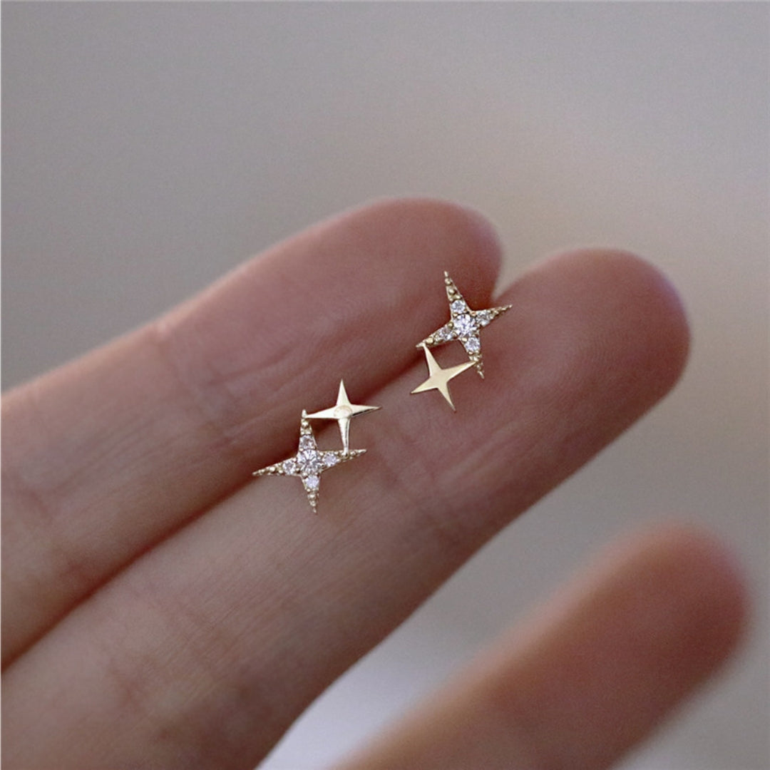 Star-shaped Stud Earrings with Zirconia - Lyra-Gold-The Livary