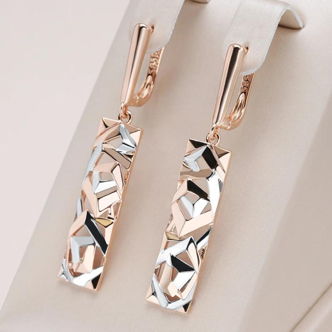 Stylish Rectangular Earrings in Gold and Silver - Elena-The Livary