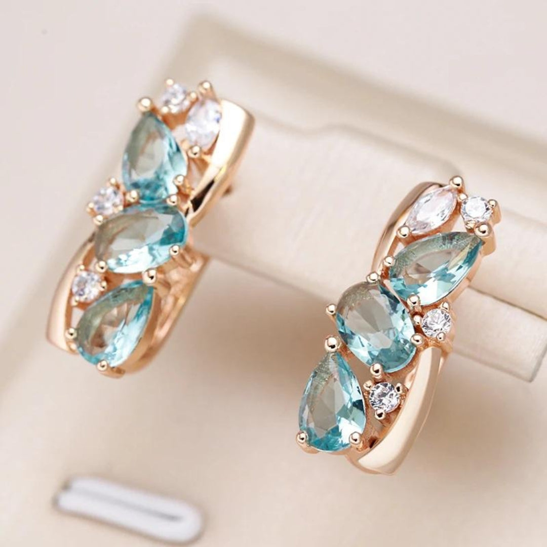 Blue Zirconia Earrings in Gold - Marlies-The Livary