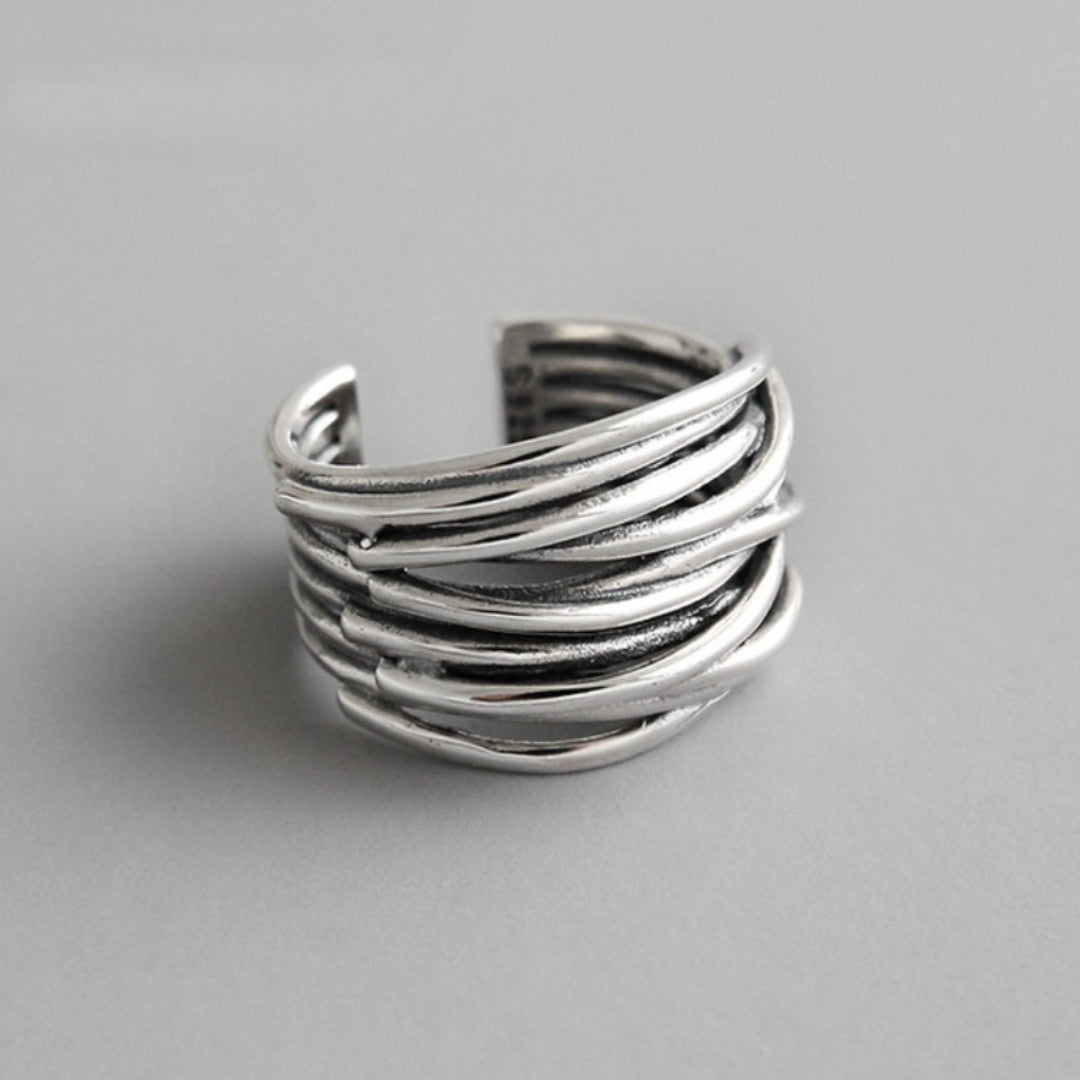 Silver Adjustable Layered Ring - Liora-The Livary
