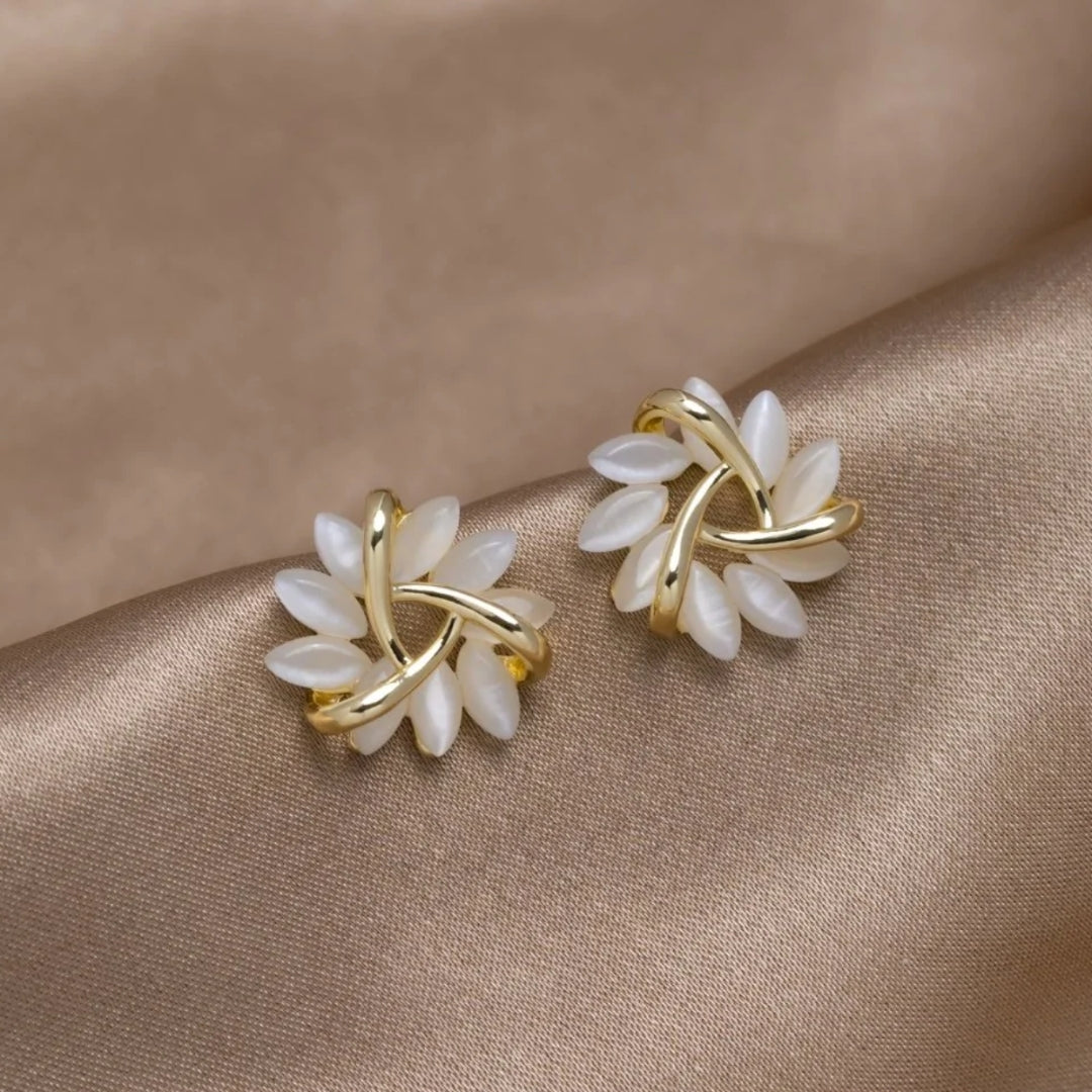 Round Opal Flower Stud Earrings in Gold - Amara-Gold-The Livary