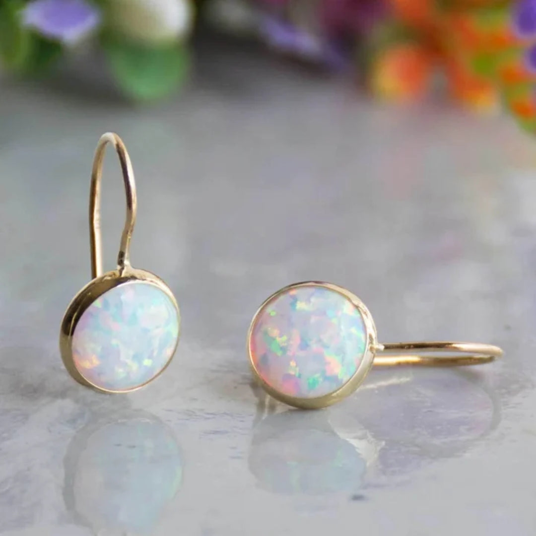 Vintage Gold-Plated White Opal Earrings - Auriel-The Livary