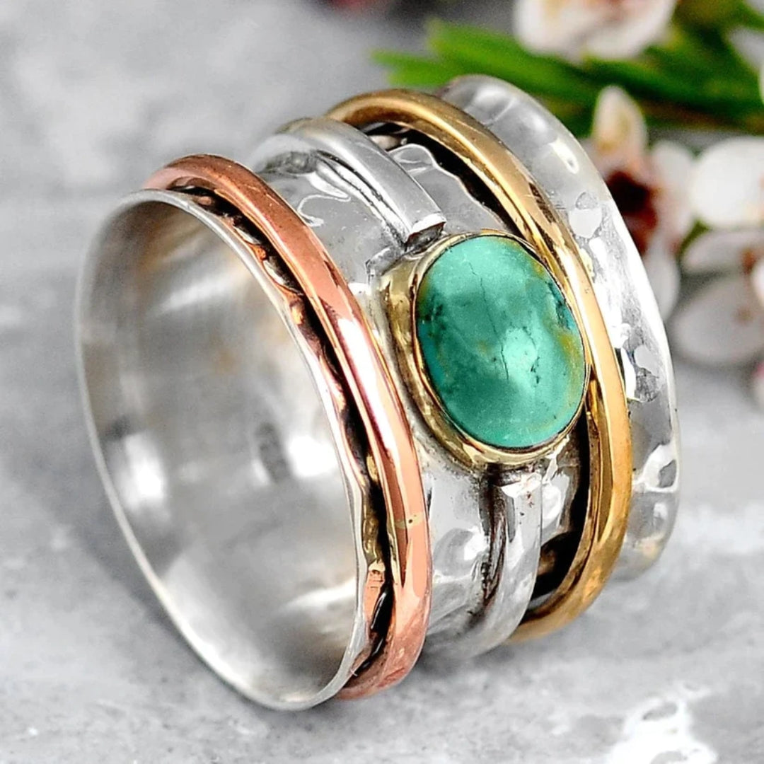 Vintage Turquoise Ring with Silver and Gold - Amira-6-The Livary