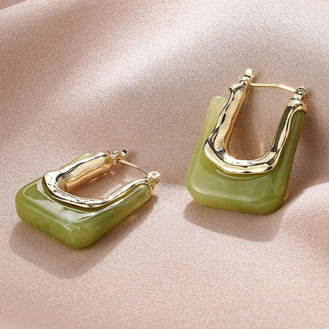 Gold Vintage Earrings with Green Enamel - Celia-The Livary