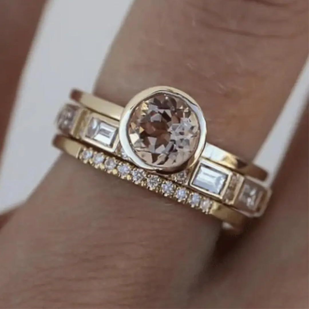 Vintage Golden Ring with Crystals - Eliana-6-The Livary
