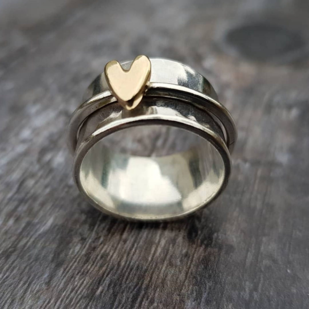 Vintage Silver Ring with Golden Heart - Auryn-6-The Livary